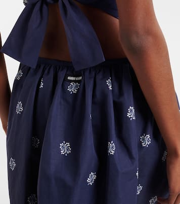 Minifalda de algodón y lino estampada | Miu Miu