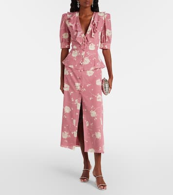 Floral ruffled silk midi dress | Alessandra Rich