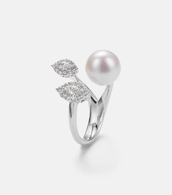 Pearlescent 18kt white gold ring with diamonds and pearl | Yeprem