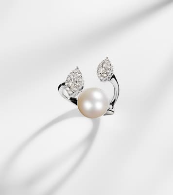 Pearlescent 18kt white gold ring with diamonds and pearl | Yeprem