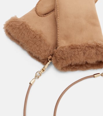 Sand shearling-lined mittens | Max Mara