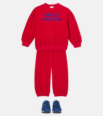 Logo cotton-blend velvet sweatshirt | Gucci Kids