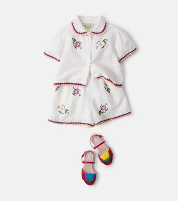 Shorts in lino e cotone con ricamo | Stella McCartney Kids