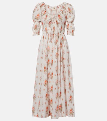 Ischia gathered floral cotton midi dress | Dôen