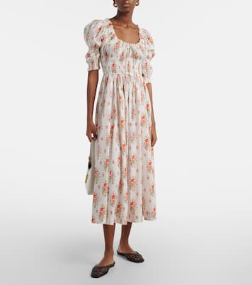 Ischia gathered floral cotton midi dress | Dôen