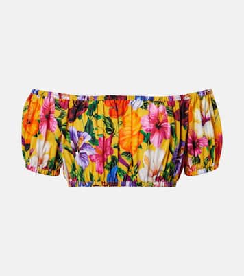 Floral off-shoulder cotton crop top | Dolce&Gabbana