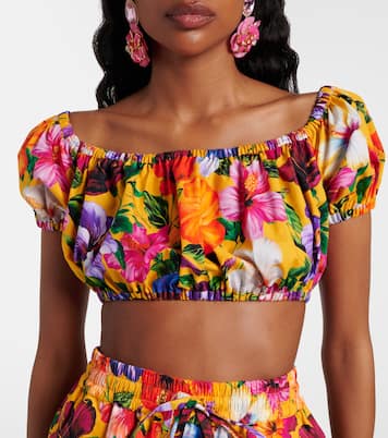 Floral off-shoulder cotton crop top | Dolce&Gabbana