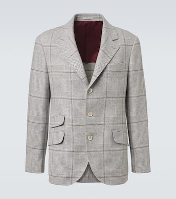 Checked silk, wool, and cashmere blazer | Brunello Cucinelli