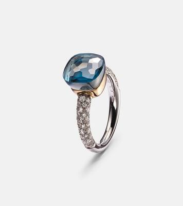 Ring Nudo Classic aus 18kt Weiß- und Roségold mit Diamanten und London Blue Topas | Pomellato