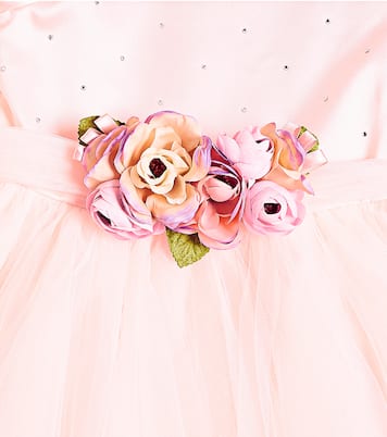 Floral-appliqué embellished tulle dress | Monnalisa