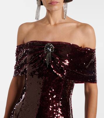 Robe midi à encolure bardot à sequins | Self-Portrait