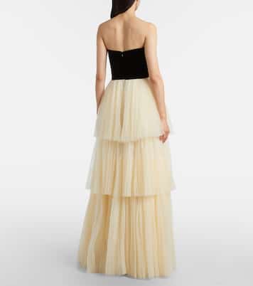 Abito lungo Nathalia in tulle e velluto | Costarellos