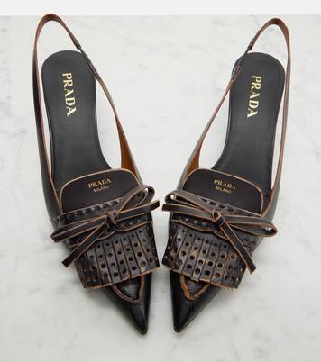 Bow-detail leather slingback pumps | Prada