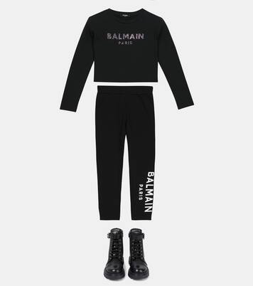 Embellished cotton crop top | Balmain Kids