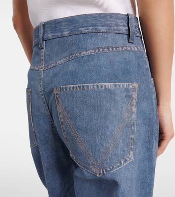 Pantalón de piel con estampado de denim | Bottega Veneta