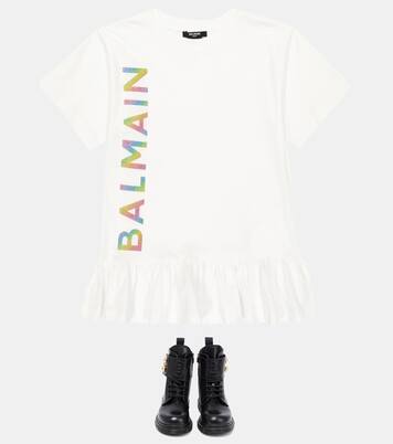 Logo cotton jersey dress | Balmain Kids