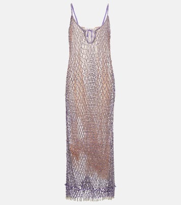 Beaded fishnet midi dress | Self-Portrait