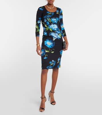 فستان ميدي من الحرير المخلوط بطبعات الورود | Dolce&Gabbana