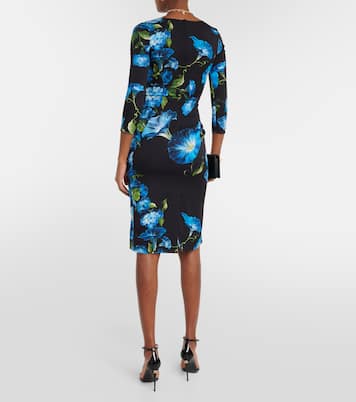 فستان ميدي من الحرير المخلوط بطبعات الورود | Dolce&Gabbana