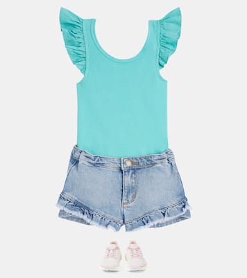 Ranja ribbed-knit ruffled cotton-blend top | Molo