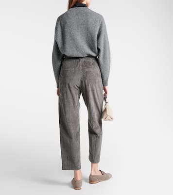 Pleated cotton straight pants | Brunello Cucinelli