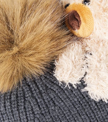 Feather-trimmed wool beanie | Monnalisa