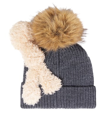 Feather-trimmed wool beanie | Monnalisa