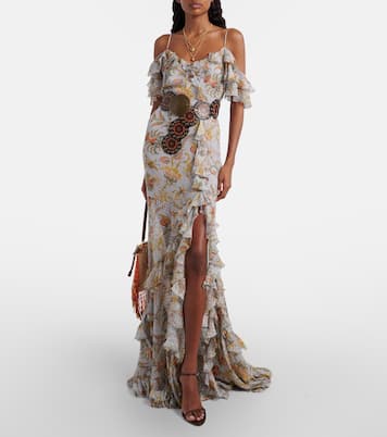 Floral polka-dot ruffled silk-blend maxi dress | Etro