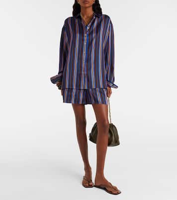Maya striped silk charmeuse pajama shirt | Asceno