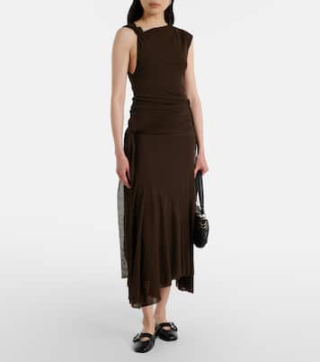 不对称垂褶网布中长连衣裙 | Ganni