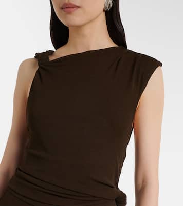 不对称垂褶网布中长连衣裙 | Ganni