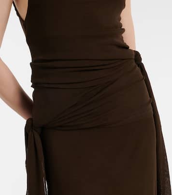 不对称垂褶网布中长连衣裙 | Ganni