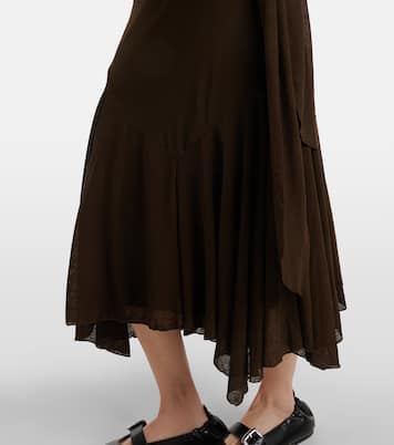 不对称垂褶网布中长连衣裙 | Ganni