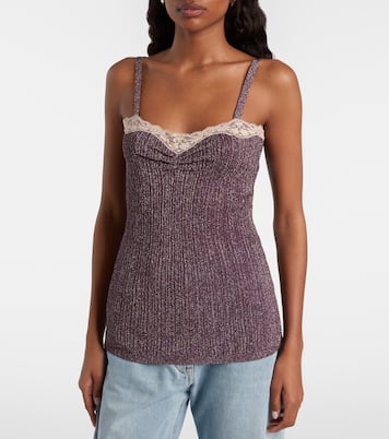 Lace-trimmed lamé top | Valentino