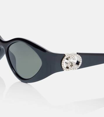 Interlocking G crystal-embellished oval sunglasses | Gucci