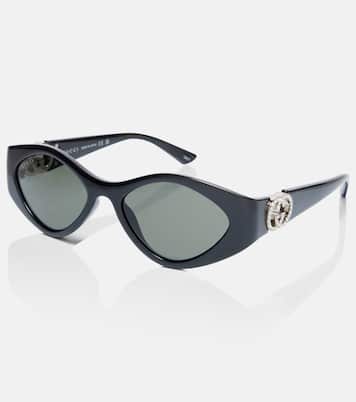 Interlocking G crystal-embellished oval sunglasses | Gucci