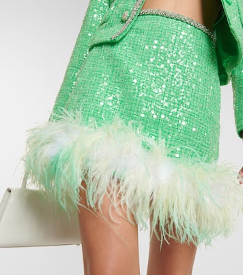 Minirock aus Bouclé mit Pailletten und Federn | Self-Portrait