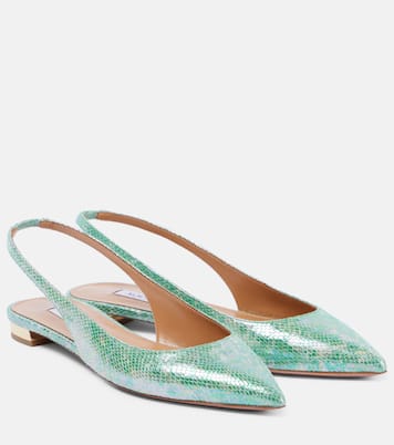 Purist snake-effect leather slingback flats | Aquazzura