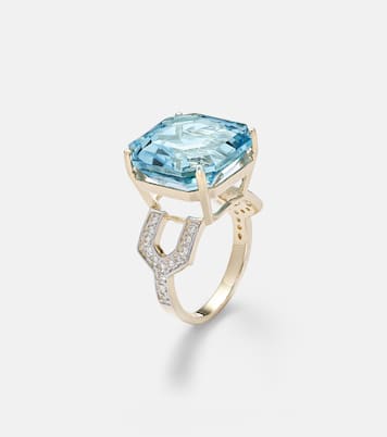 Anello in oro 14kt con topazio e diamanti | Mateo