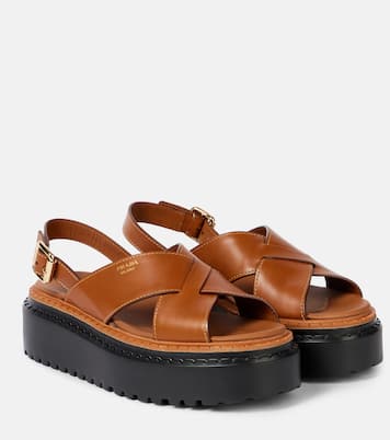 Leather platform sandals | Prada