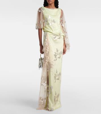 Sequined draped cady and tulle gown | Erdem