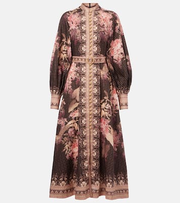 Robe midi Illumine en lin à fleurs | Zimmermann