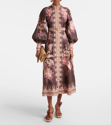 Robe midi Illumine en lin à fleurs | Zimmermann