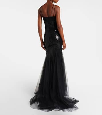 Robe longue en tulle et satin à sequins | David Koma