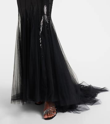 Robe longue en tulle et satin à sequins | David Koma