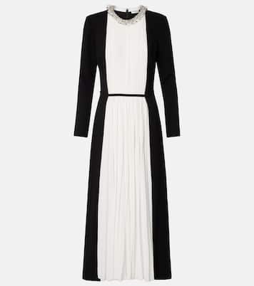 Esther embellished crêpe and plissé midi dress | Simkhai
