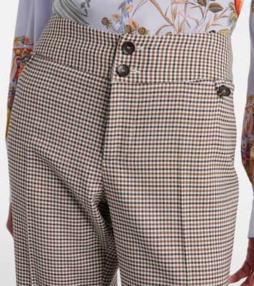 Checked wool-blend cropped flared pants | Etro