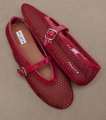 Leather-trimmed fishnet ballet flats | Alaïa