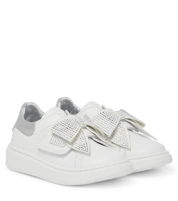 Bow-embellished leather sneakers | Monnalisa