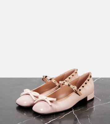 Mary-Jane-Ballerinas Rockstud Bow mit Lackleder | Valentino Garavani